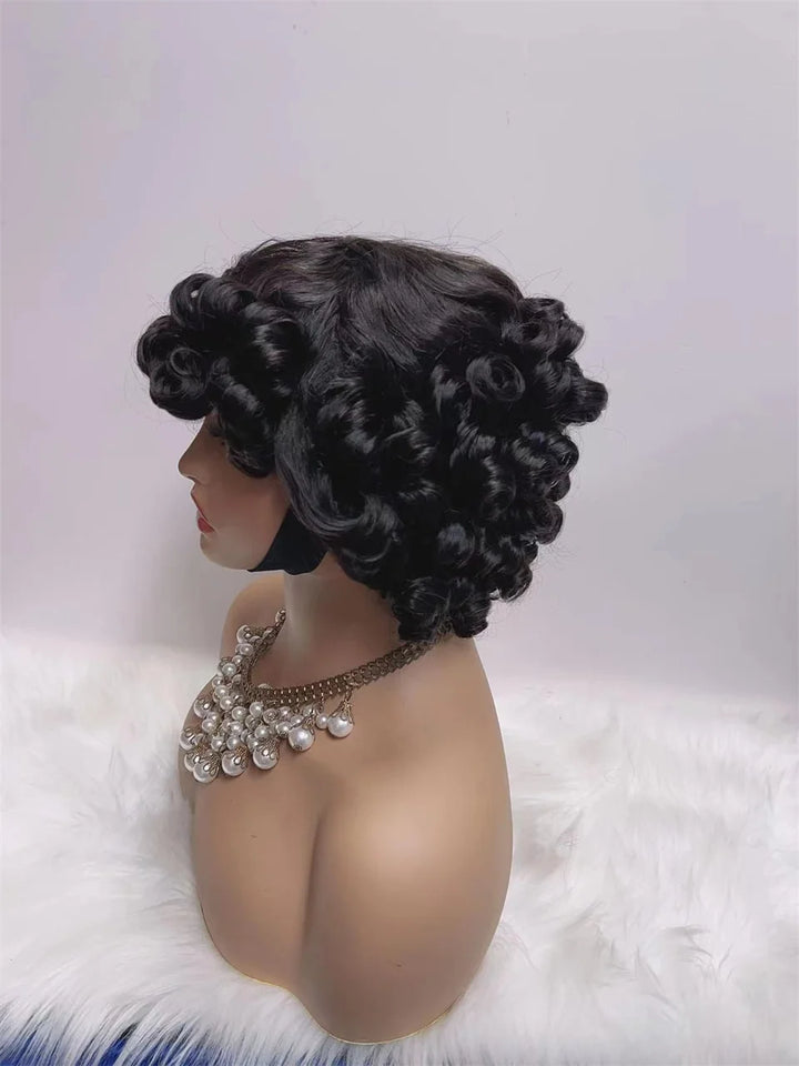 Divine Curl Pixie – Fumi Curly Remy Human Hair Wig with Bangs