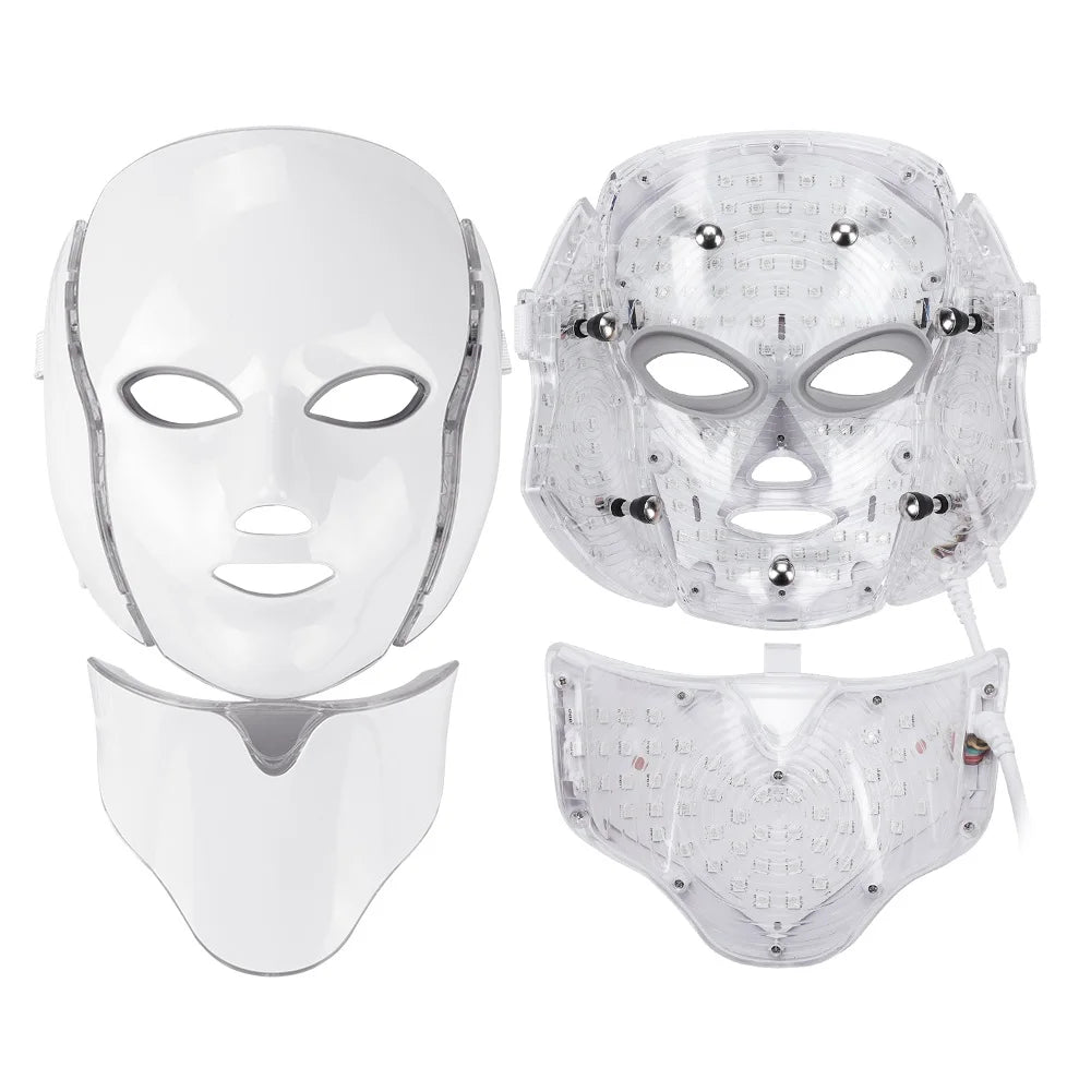7-Color LED Light Therapy Mask with Neck Treatment – Skin Rejuvenation, Anti-Aging, Acne Therapy & Whitening Device
