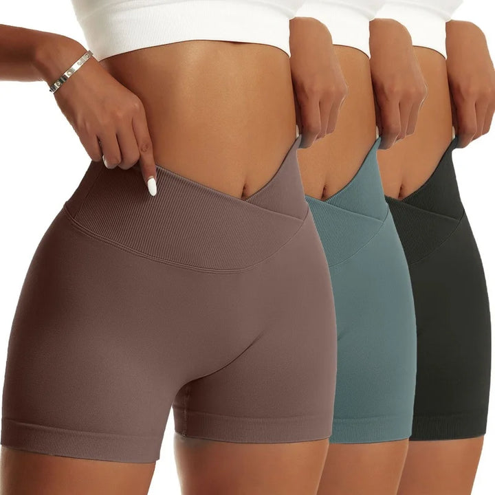 EmpowerEase Seamless Scrunch Butt High-Waist Yoga Shorts – 3-Piece Set