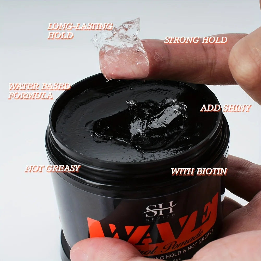 Biotin WaveControl Pomade – Strong Hold 360° Styling Cream for Men with Brush
