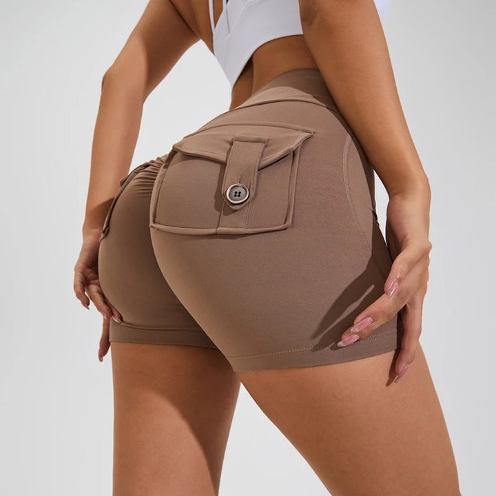 High Waist Scrunch Butt Yoga Shorts with Pockets – Women's Booty-Lifting Workout Shorts