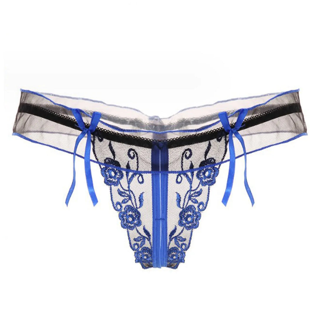 ZOMAXIUJEE Sexy Open Crotch Lace Thong – Embroidered Bow Panties for Women