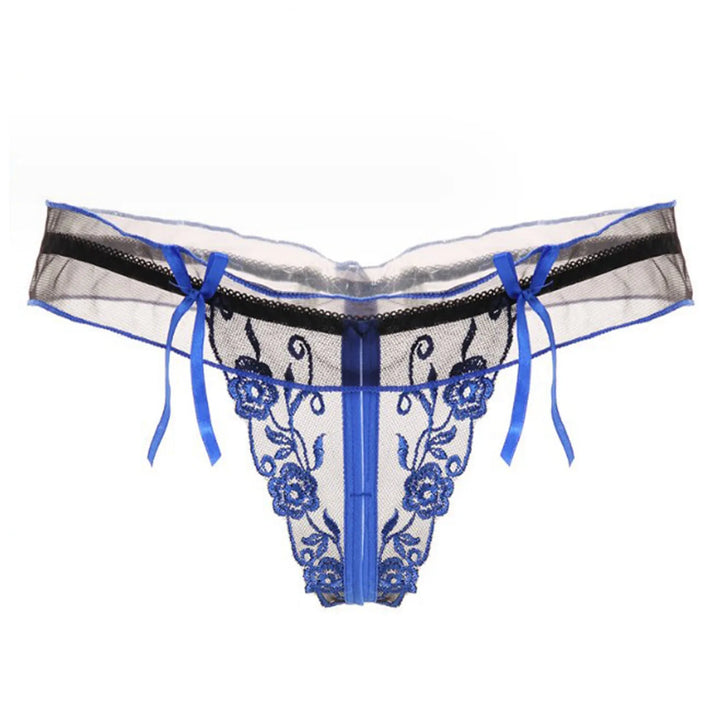 ZOMAXIUJEE Sexy Open Crotch Lace Thong – Embroidered Bow Panties for Women