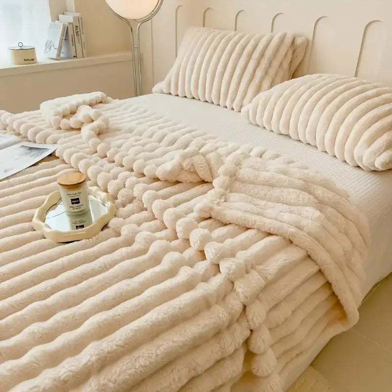 Luxurious Faux Rabbit Fur Throw Blanket - Soft, Warm & Cozy for Couch, Bed, Office, and Travel - Versatile All-Season Gift,