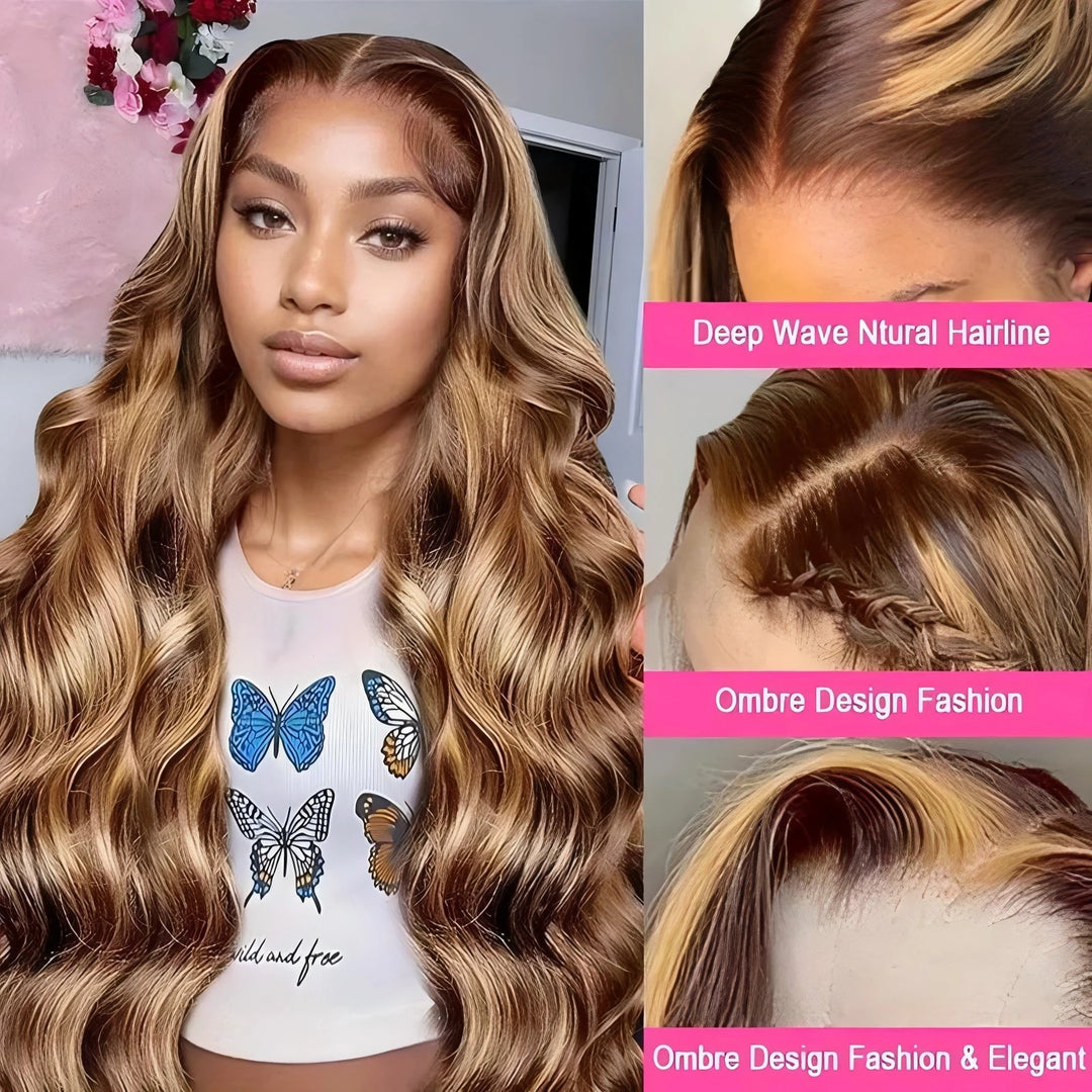 Radiance Honey Body Wave Wig – 30" HD Lace Front in Ombre 4/27