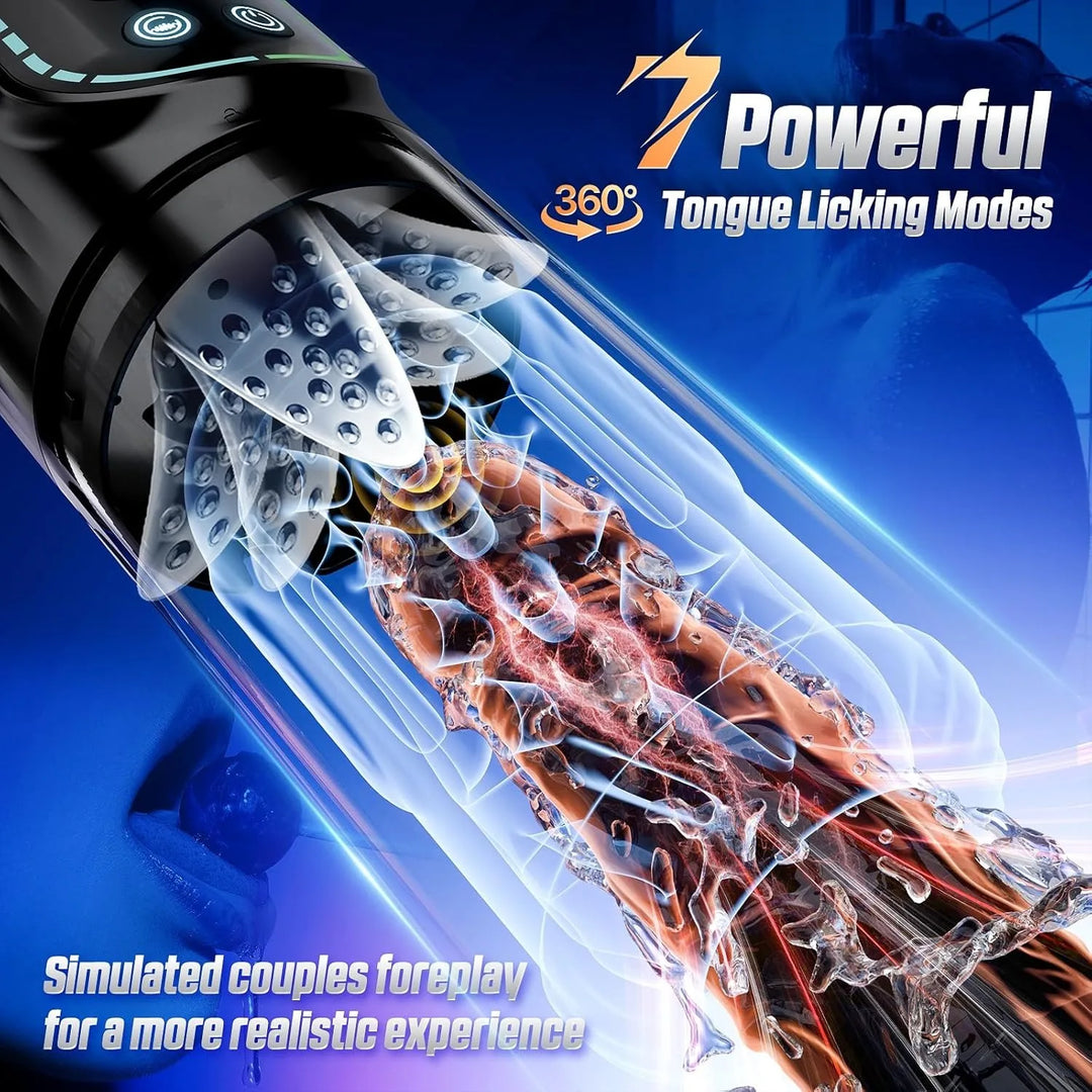 Automatic Thrusting & Rotating Male Masturbator – 4-in-1 Sucking, Vibrating, Licking & Penis Pump with LCD Control