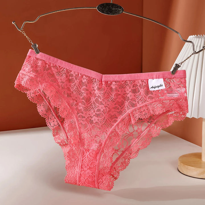 Sexy Lace Hollow-Out Briefs – Seamless Transparent Low-Rise Panties for Women