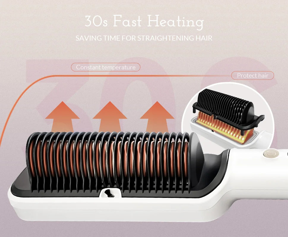 OUDIM Ionic Hair Straightener Brush – 6 Heat Settings | Anti-Scald, Fast Heating, Frizz Control & Smooth Styling