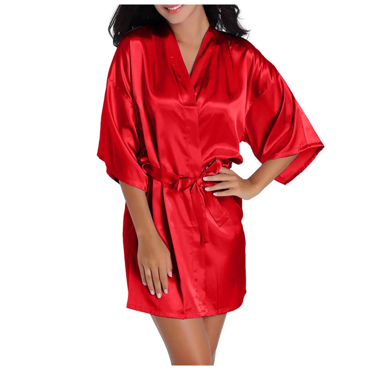Women Silk Satin Bathrobe Solid Kimono Robe Fashion Bath Robes Sleepwear Wedding Bride Bridesmaid Kimono Robe Ladies Pajamas