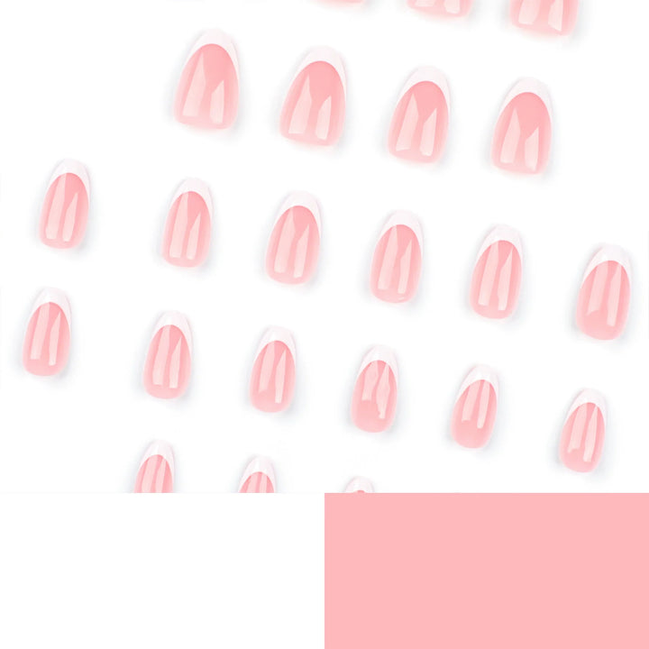 24pcs White French Tip Press-On Nails – Short Oval Shape Reusable Acrylic Full Cover Nails with Glue