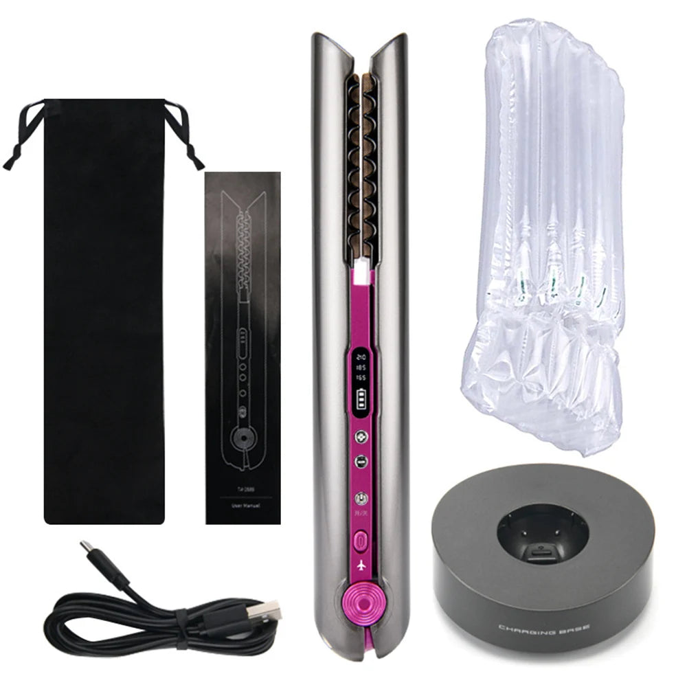 UKLISS Cordless Mini Hair Straightener & Curler – USB Rechargeable 2-in-1 Flat Iron for Travel & On-the-Go Styling