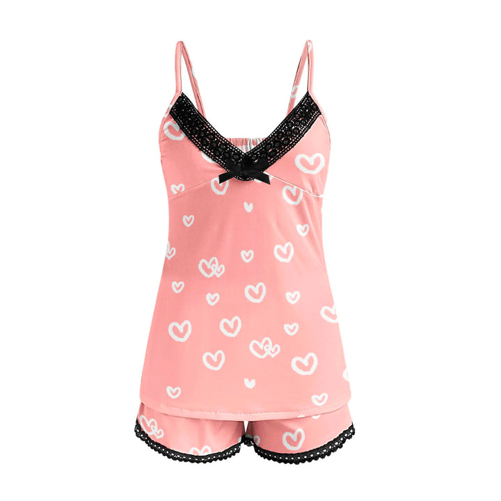 Midnight Romance™ Love-Print Lace Pajama Set  2-Piece Deep V Cami & Hot Shorts Sleepwear Ensemble