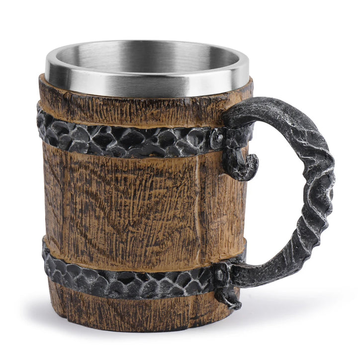 BarrelMuse™ Retro Wood-Style Insulated Mug – Stainless Steel Interior (Single Cup)