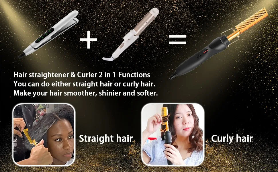 GOIPLE Pro Heat Press Comb – High-Temp Straightening Brush for Wigs & Edges