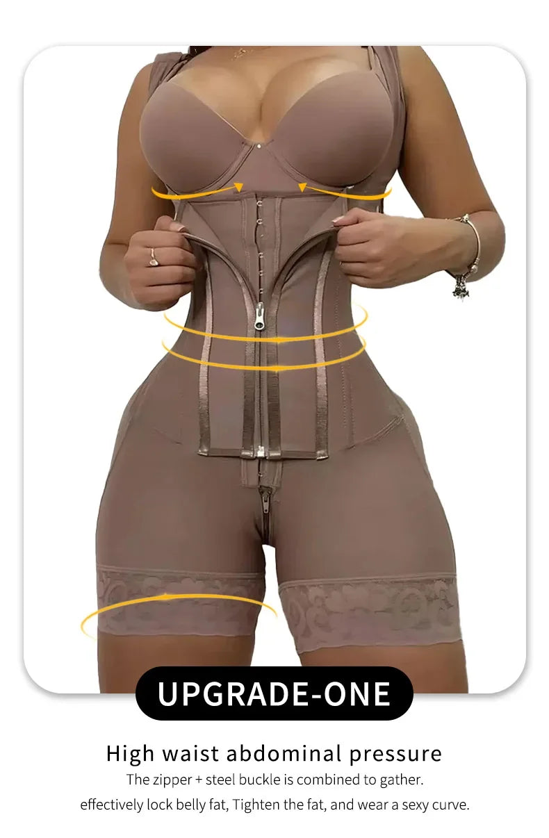 Colombian Curves™ 9-Bone Full Body Shaper – Double Tummy Control Bodysuit with Zipper & Open Crotch