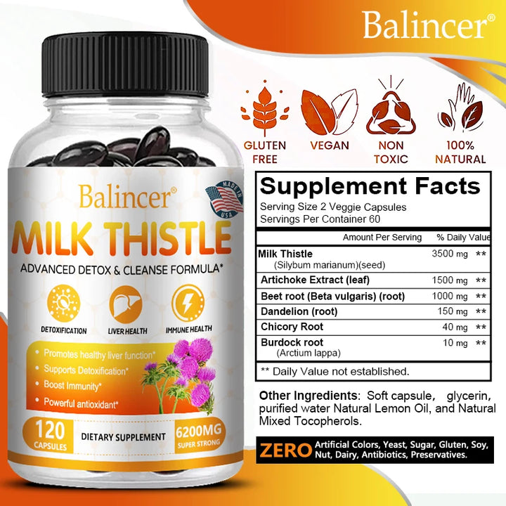EmpowerEase Milk Thistle Liver Detox Supplement – 6200mg, 120 Capsules