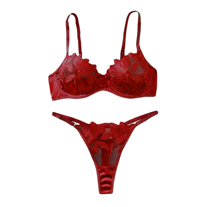 2-Piece Embroidered Lace Lingerie Set – Satin & Mesh Elegance