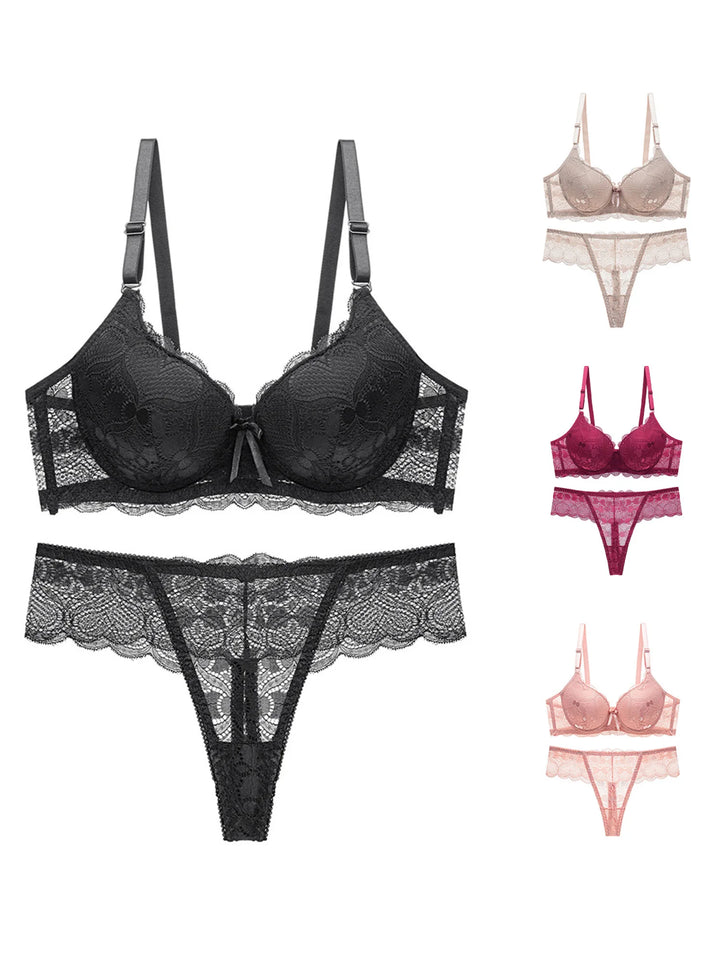 EmpowerEase Seductive Lace Lingerie Set – Sheer Mesh Bra & Panty with Garter Belt
