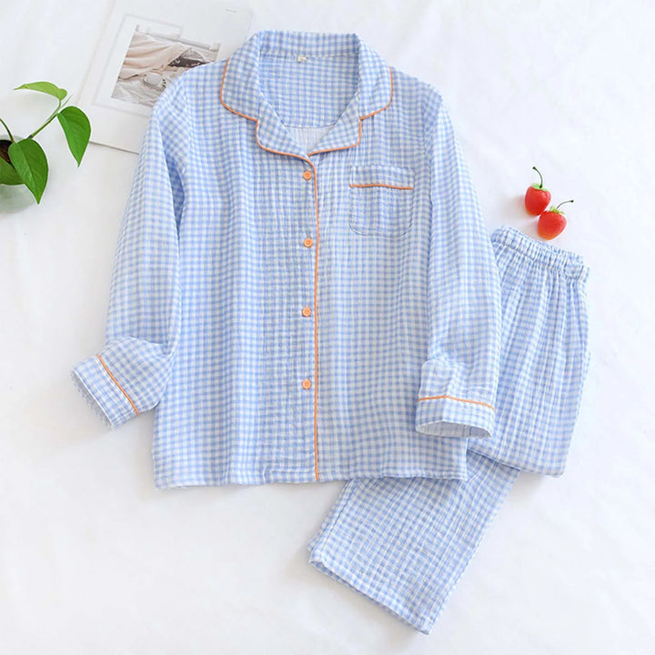 Cozy Plaid Pajama Set – Breathable Long Sleeve & Pants Loungewear for Women