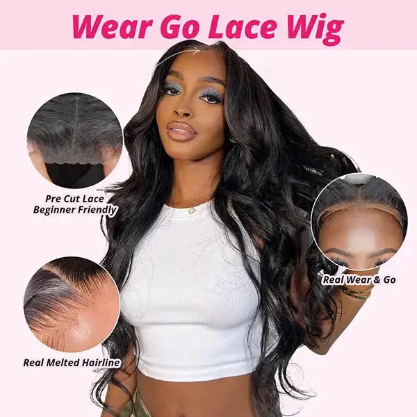 Ready-to-Wear Body Wave Wig – 100% Human Hair with Glueless Lace Closure