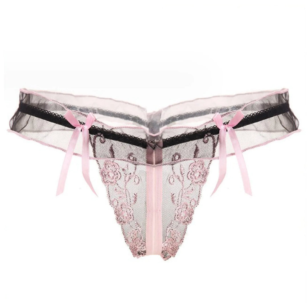 ZOMAXIUJEE Sexy Open Crotch Lace Thong – Embroidered Bow Panties for Women