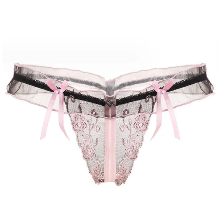ZOMAXIUJEE Sexy Open Crotch Lace Thong – Embroidered Bow Panties for Women