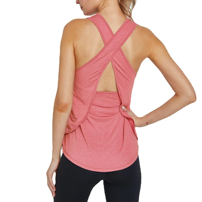 Cross-Back Quick-Dry Yoga Tank – Women’s Sleeveless Workout Shirt