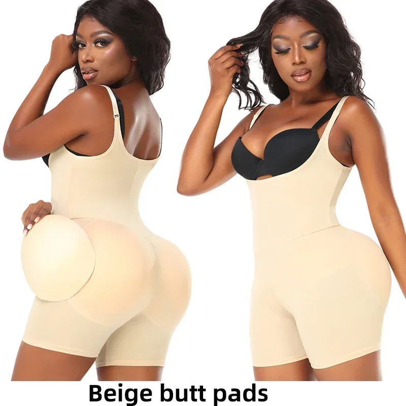 Butt-Lifting Shapewear Bodysuit with Pads – Open Crotch & Adjustable Straps
