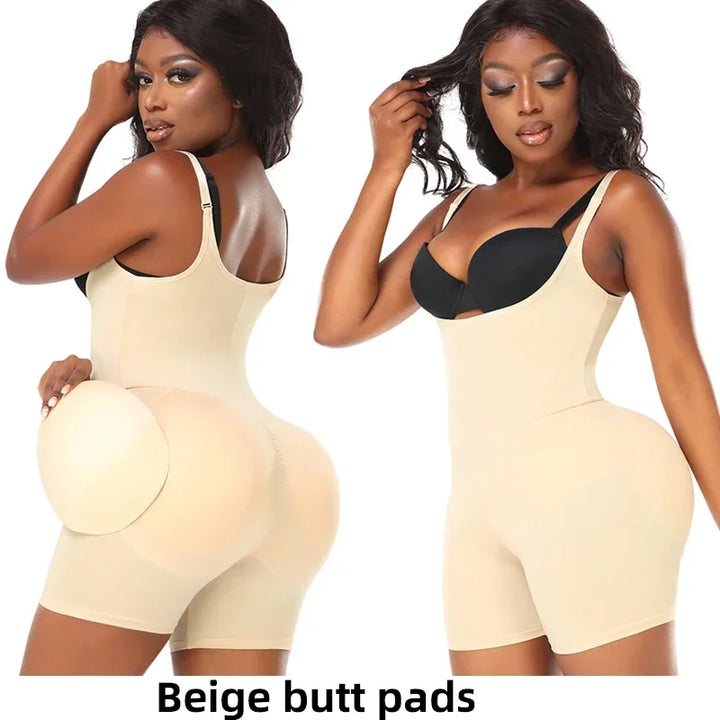 Butt-Lifting Shapewear Bodysuit with Pads – Open Crotch & Adjustable Straps