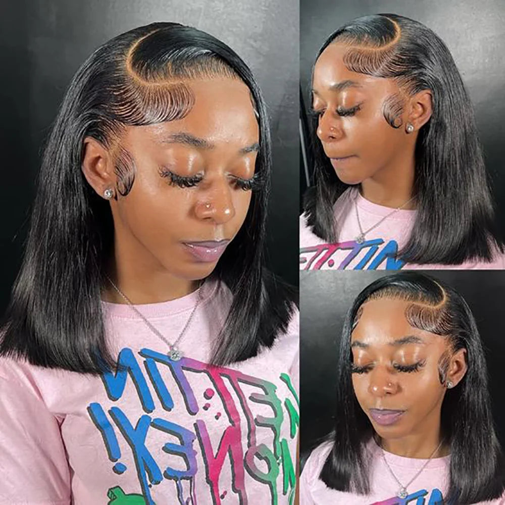 Sleek Power Bob – Transparent Lace Front Wig in Bone Straight Remy Hair