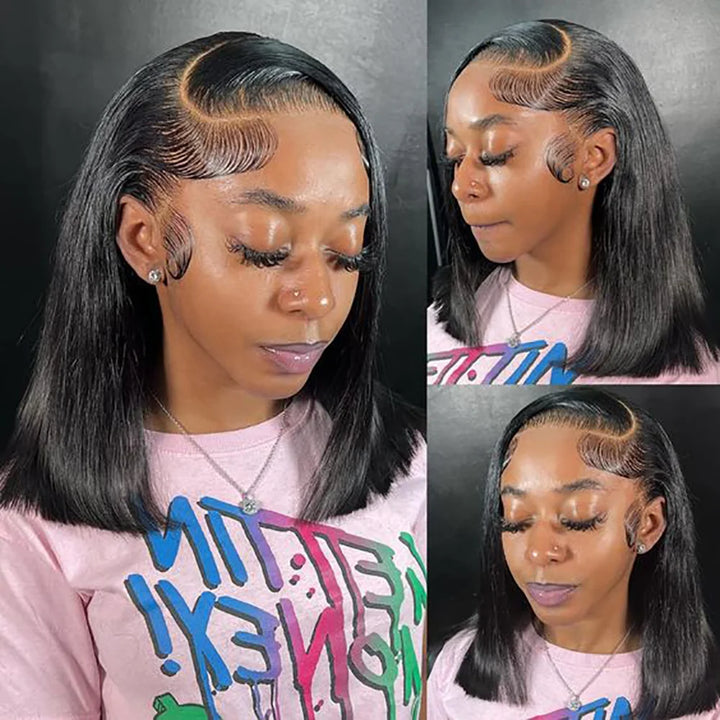 Sleek Power Bob – Transparent Lace Front Wig in Bone Straight Remy Hair