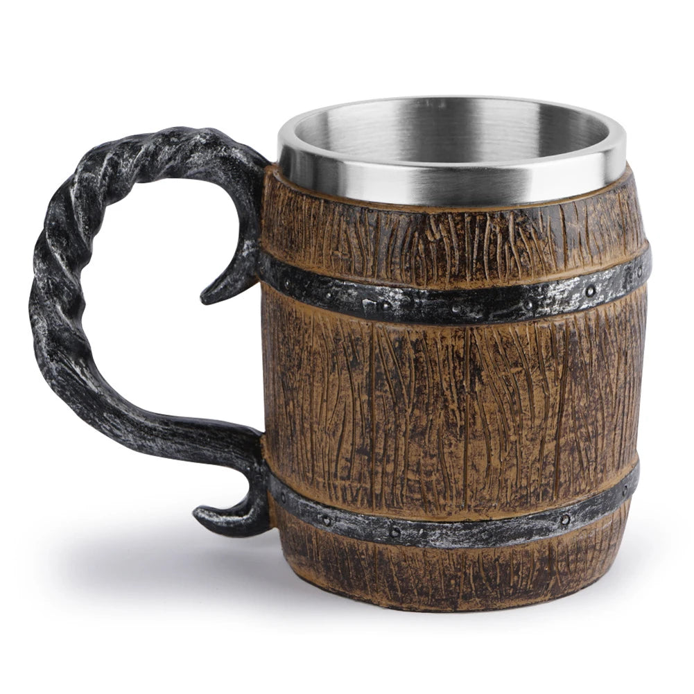 BarrelMuse™ Retro Wood-Style Insulated Mug – Stainless Steel Interior (Single Cup)