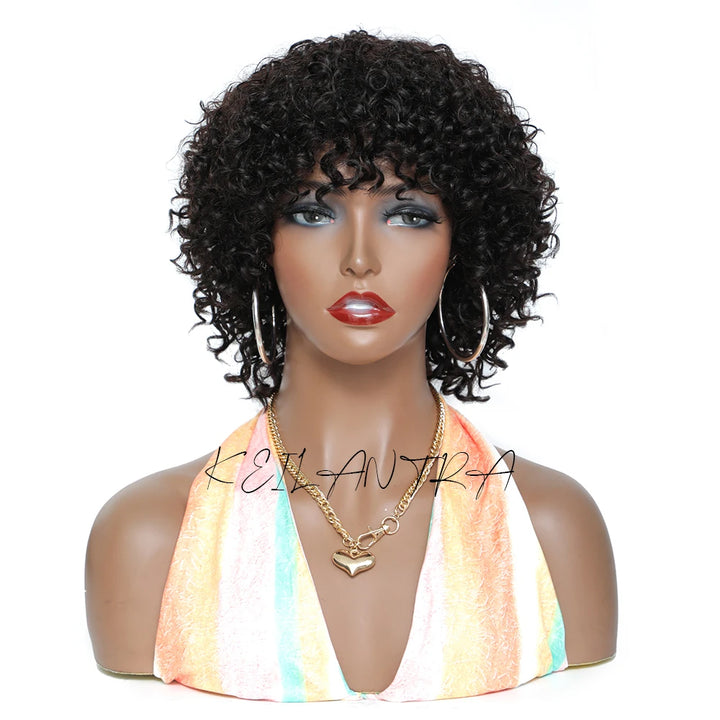 Power Pixie Curl Wig – Short Bouncy Remy Human Hair with Bangs