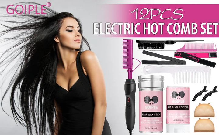 PowerSleek Hot Comb & Styling Set – Electric Straightening Comb + Wax Stick