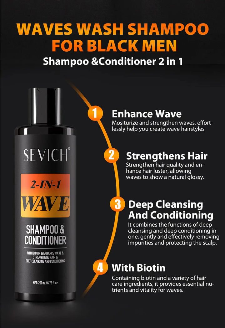 3.53oz Biotin Waves Control Pomade For Men Sevich Sport Strong Hold Wave Hair Gel With Brush Wavy Hair Oil Shampoo Conditioner