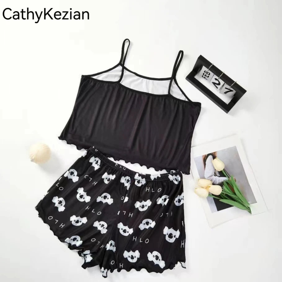 Dreamy Koala™ Pajama Set  Cartoon Print Sports Cami & Shorts Sleepwear
