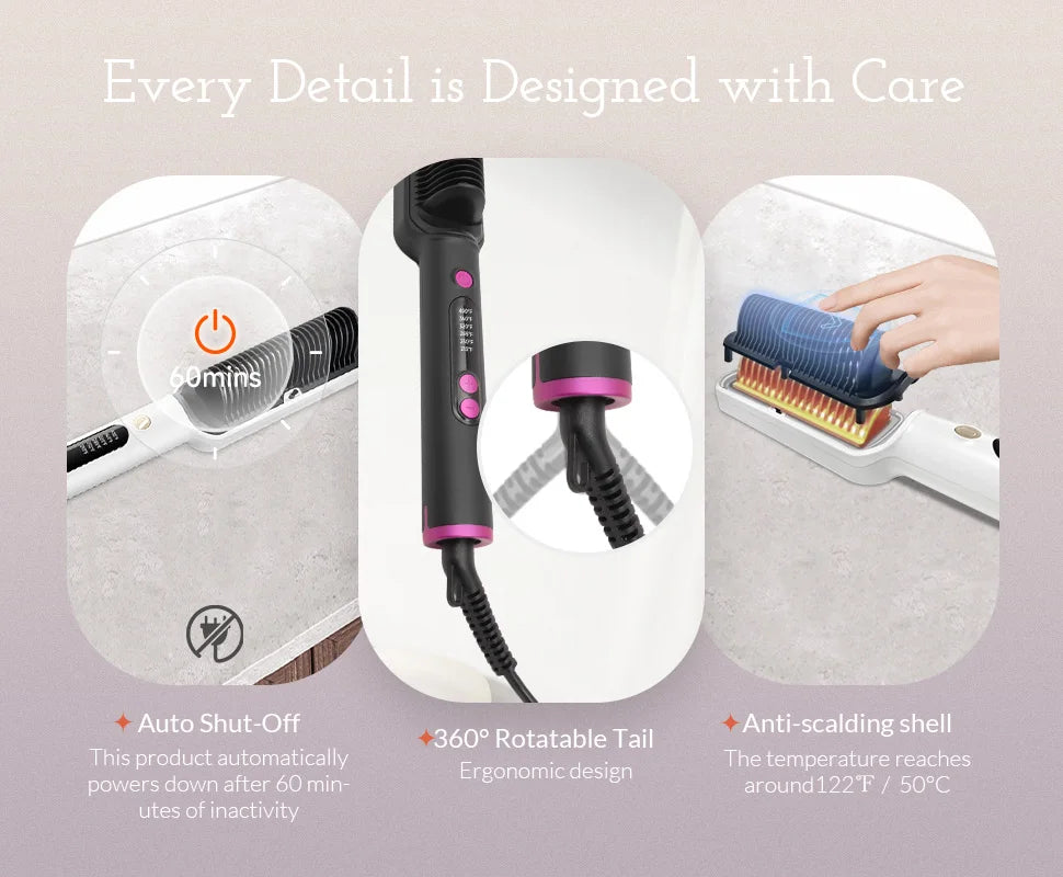 OUDIM Ionic Hair Straightener Brush – 6 Heat Settings | Anti-Scald, Fast Heating, Frizz Control & Smooth Styling