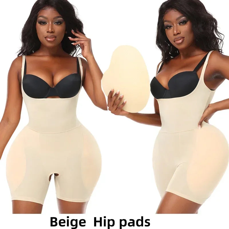 Butt-Lifting Shapewear Bodysuit with Pads – Open Crotch & Adjustable Straps