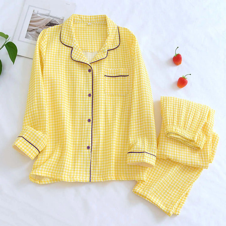 Cozy Plaid Pajama Set – Breathable Long Sleeve & Pants Loungewear for Women