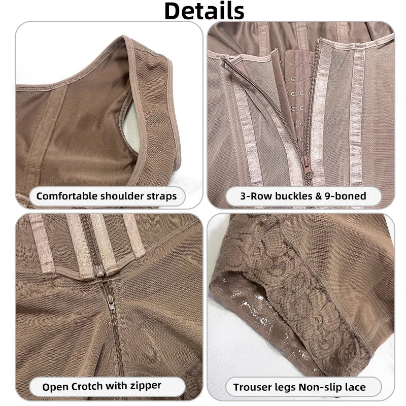 Colombian Curves™ 9-Bone Full Body Shaper – Double Tummy Control Bodysuit with Zipper & Open Crotch