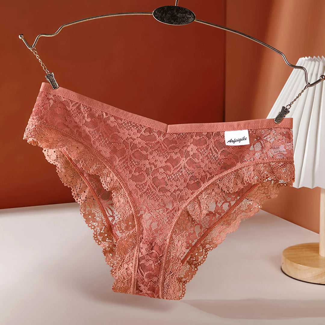Sexy Lace Hollow-Out Briefs – Seamless Transparent Low-Rise Panties for Women