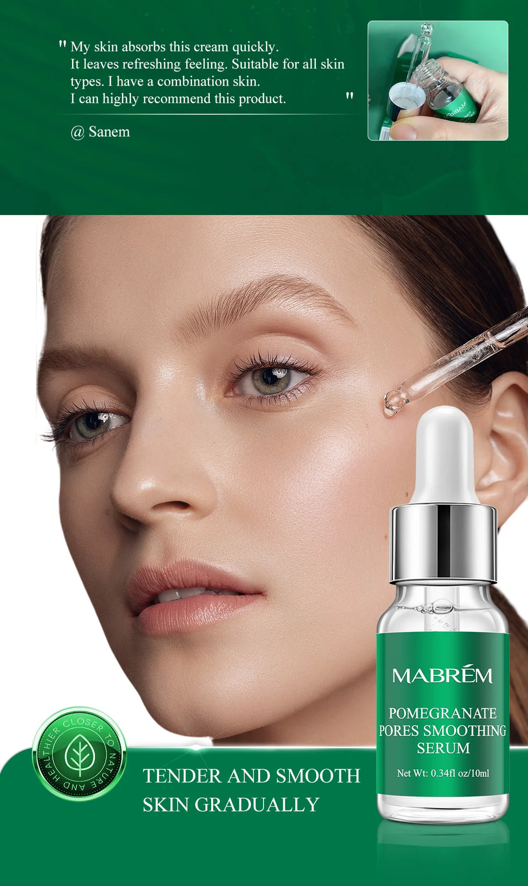 MABREM Pomegranate Pore-Refining Serum – Plant-Based Essence for Smooth, Bright, and Hydrated Skin (10ml)