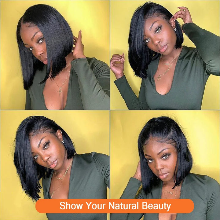Sleek Power Bob – Transparent Lace Front Wig in Bone Straight Remy Hair