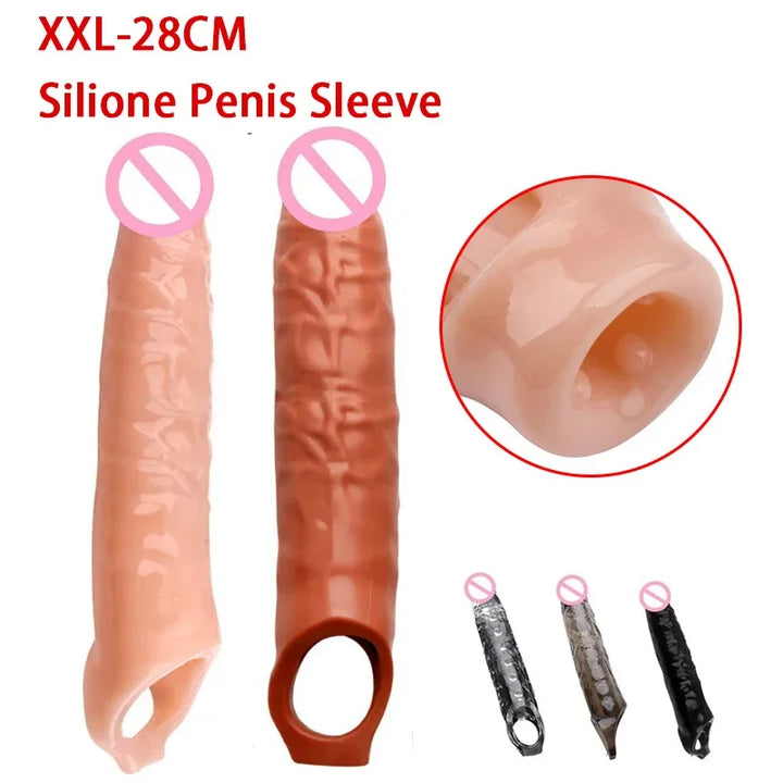 PAQIN 28cm XXL Penis Sleeve & Strapon Extension – Thick Silicone Dildo with Cock Ring for Intense Couples Play