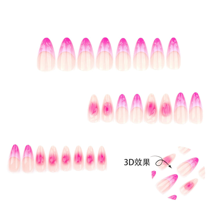 Pink Almond Butterfly Ballet False Nails – 24pcs French Design Press-On Set