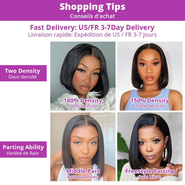 Empower Luxe HD Lace Wig – Glueless Bone Straight Bob in 250% Density Human Hair