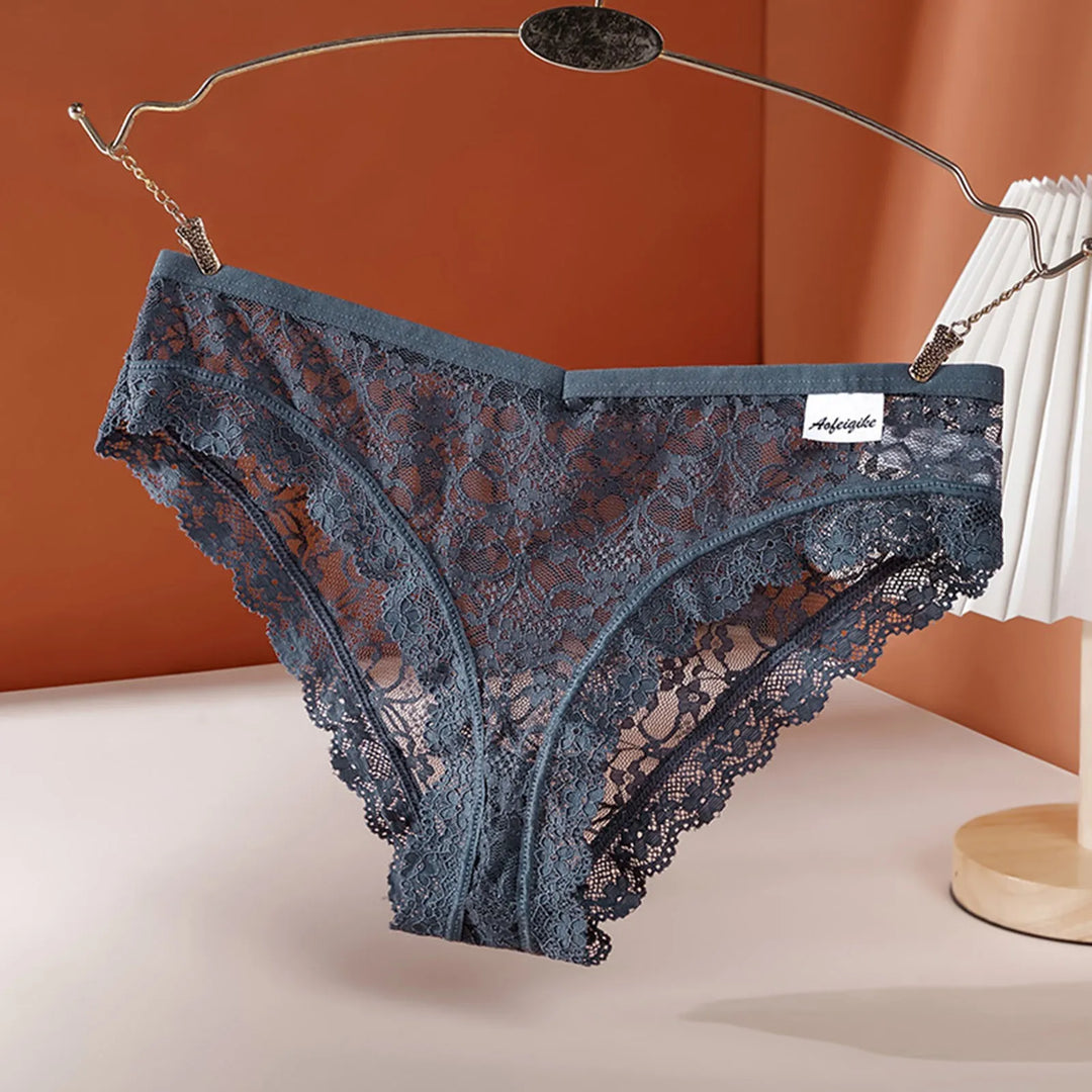 Sexy Lace Hollow-Out Briefs – Seamless Transparent Low-Rise Panties for Women