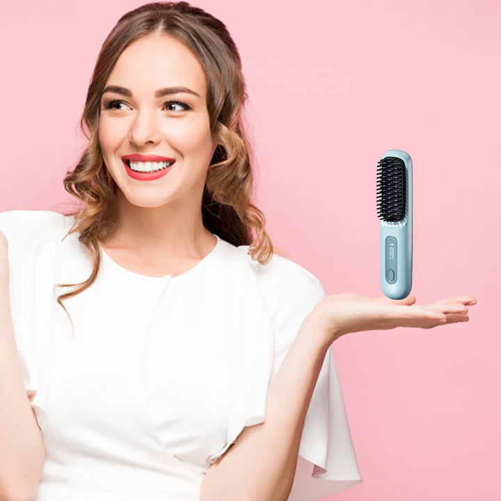 FreedomFlow Cordless Heat Brush – Rechargeable 3-Temp Straightening Comb