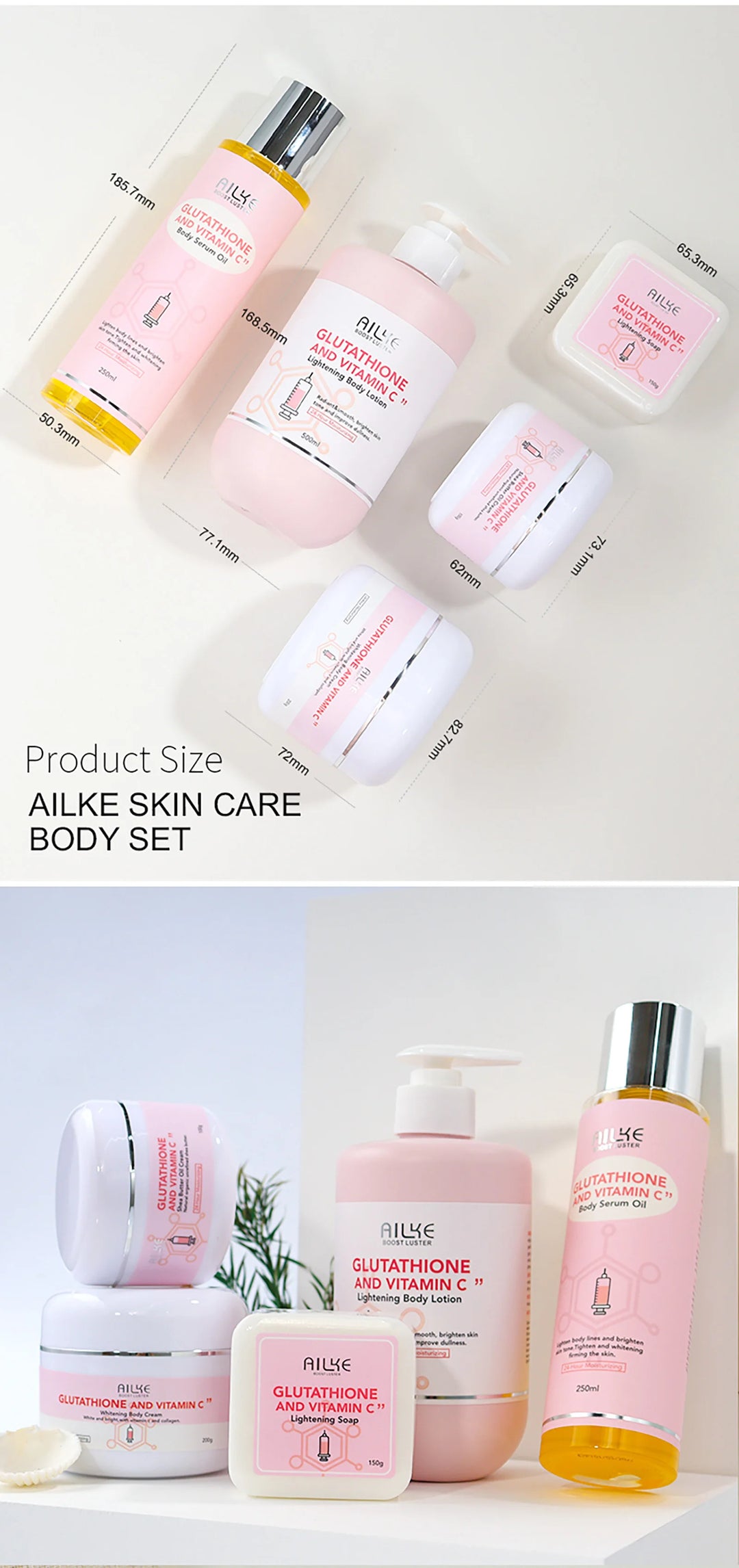 AILKE Luxe Brightening & Moisturizing Body Care Set – Glutathione, Vitamin C & Shea Butter