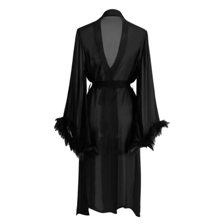 New Summer Women's Robes Simulation Silk Feather Long Long-Sleeved Pajamas Nightgown Robe Comfortable Straps Women's Homewear